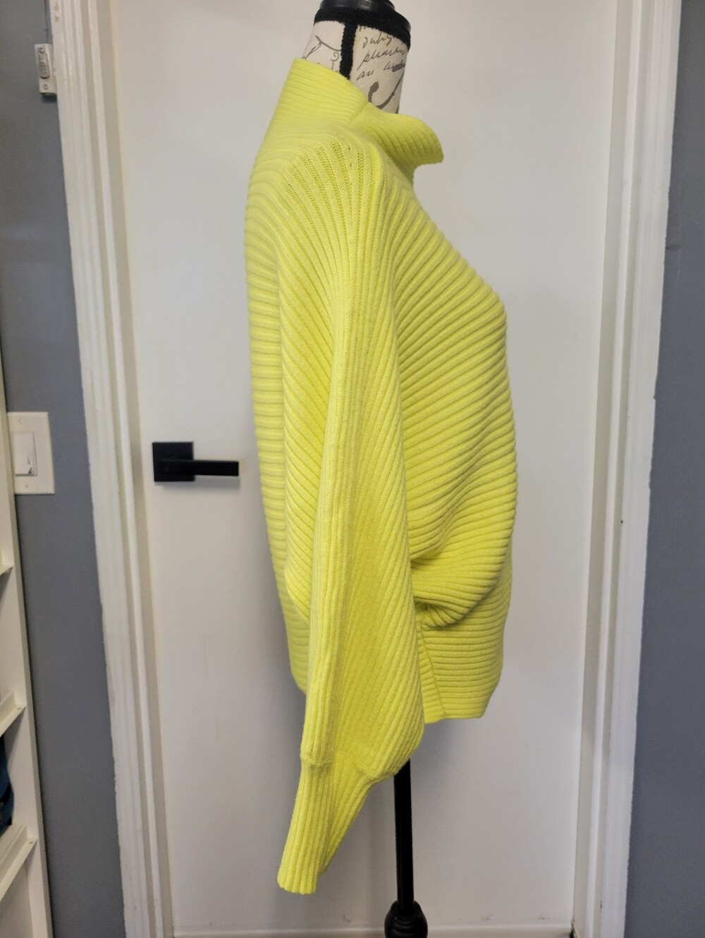 Anthropologie Mock Neck Dolman Sleeves Neon Yellow/Green Knit Sweater Medium - Picture 4 of 8